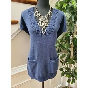 Gap Women's Blue 100% Cotton V-Neck Sleeveless Supersoft Knit Sweater Size Large